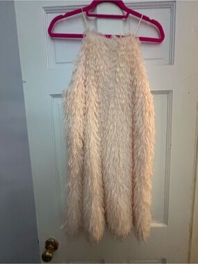 TCEC Ivory Fuzzy Fringe Circle Skirt